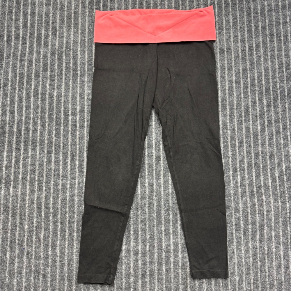 Victoria's Secret PINK Women Yoga Leggings M Black Coral Sequin Foldover Waist
